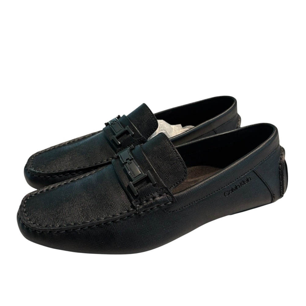 Calvin Klein Magnus Weave Emboss Men’s Black Textured Slip-On Loafers 9.5M NIB